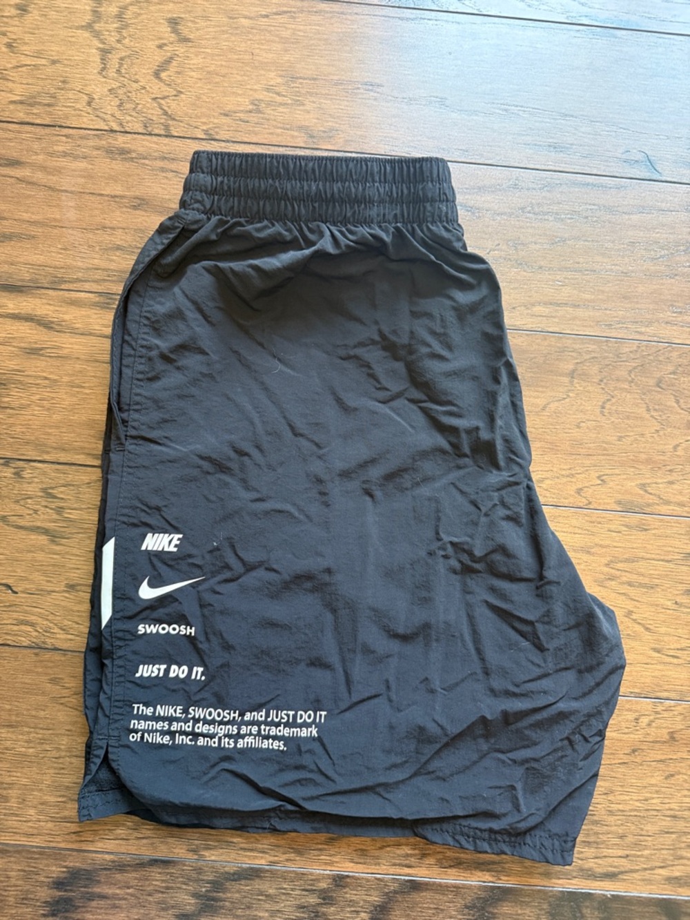 Nike Black Men’s Athletic Nylon Shorts with liner White Swoosh & NikeText